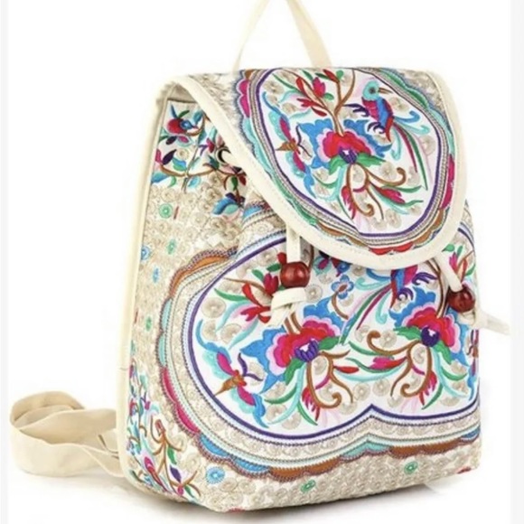 Bags Boho Backpack Purse Embroidered Roomy Canvas New With Tags